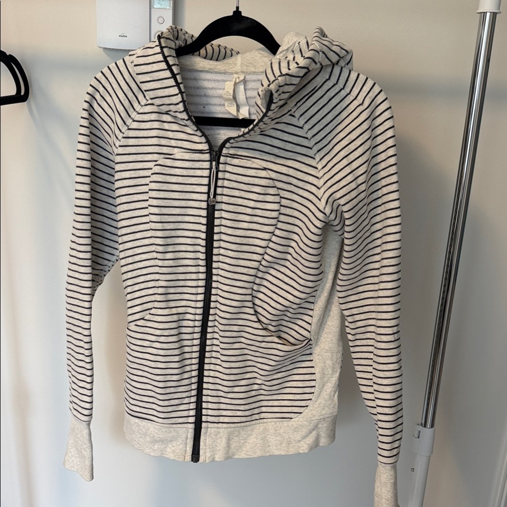 Lululemon Athletica Black and White Striped scuba Hoodie